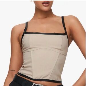 Princess Polly Thalorien Top Woman’s 4 
Corset Cami Beige Contrast Trim Fitted